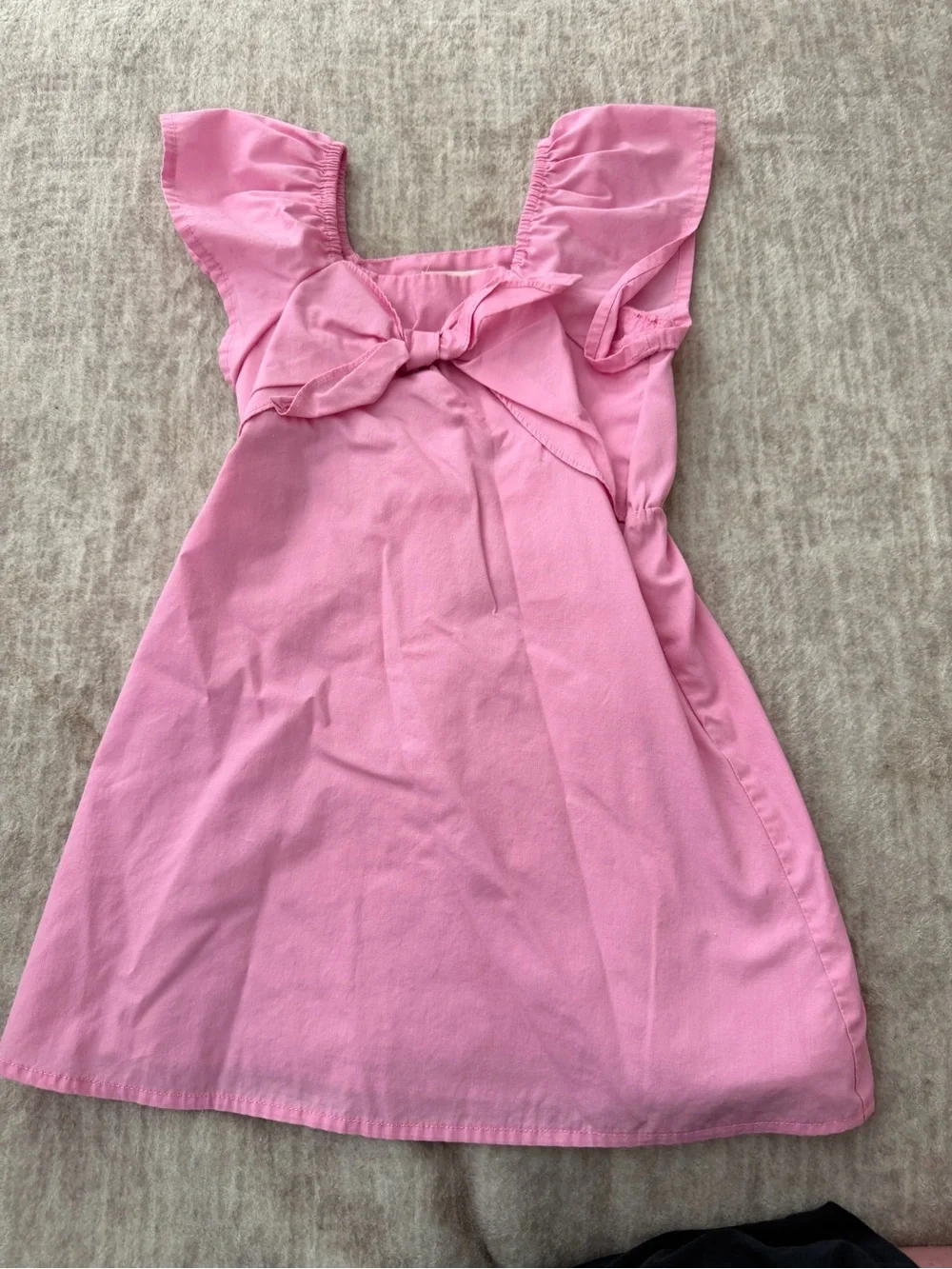 Girls Pink Flutter Sleeve Bow Dress |